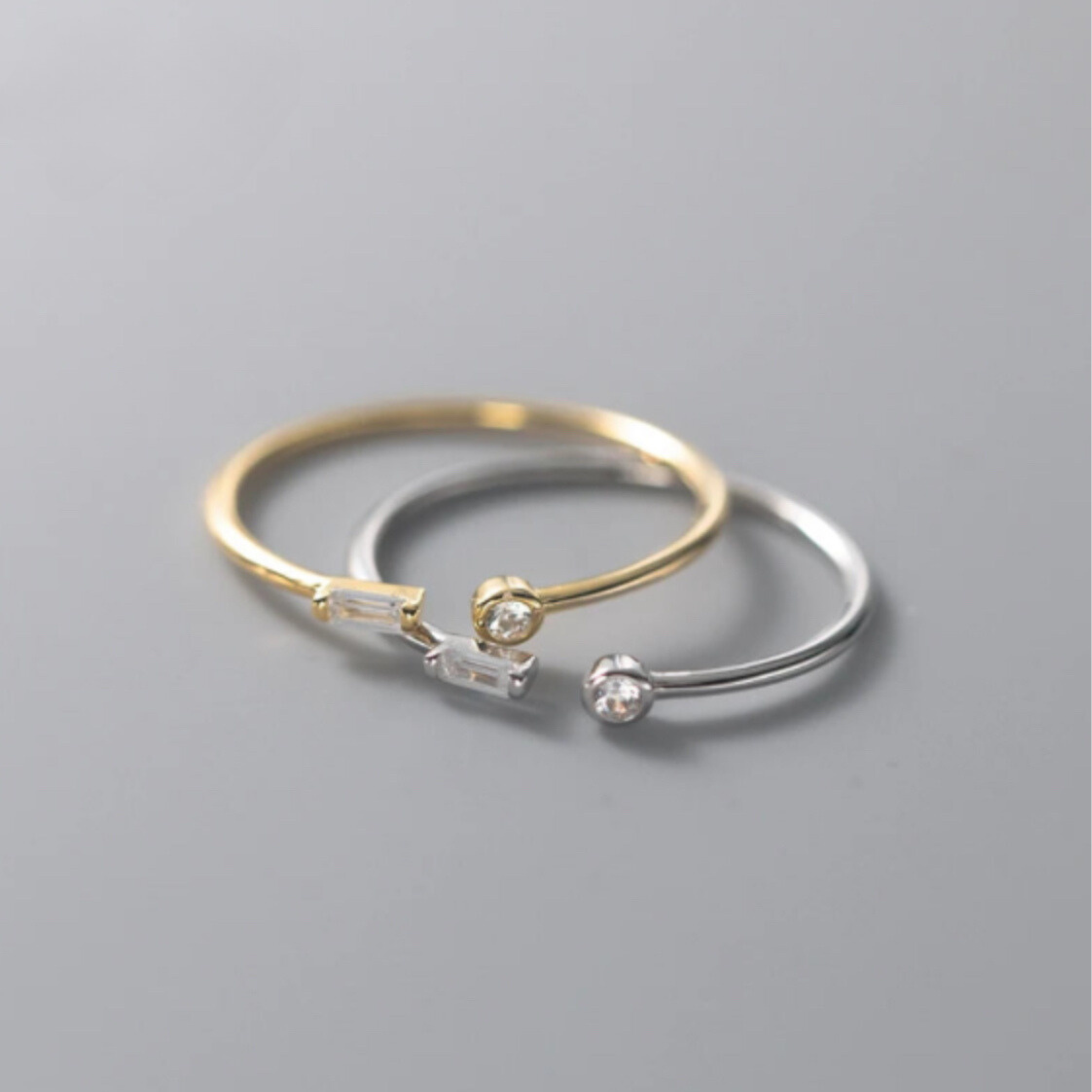 Adjustable 14K Gold Plated Geometric Cubic Zirconia Ring: Dainty Minimalist Charm