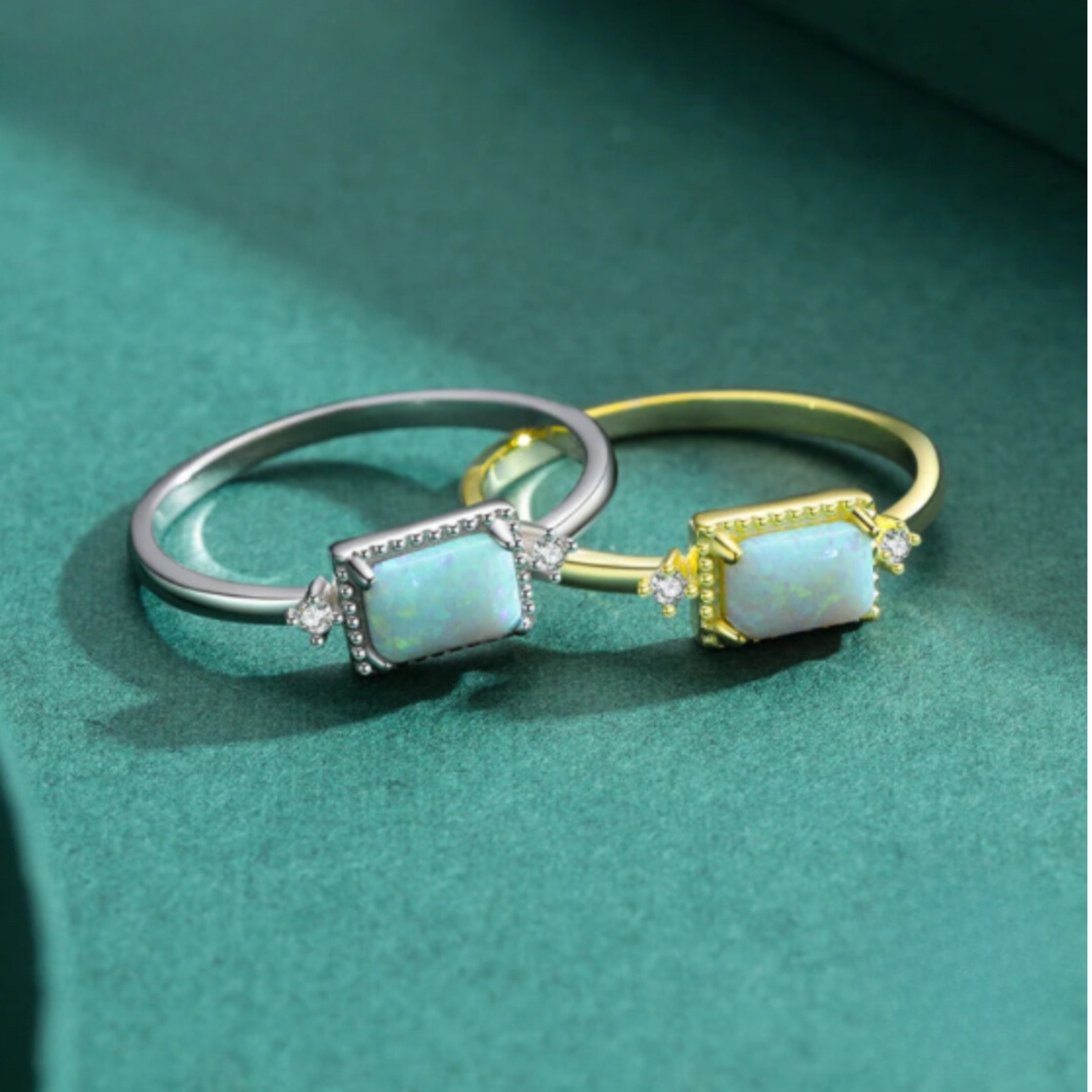 Dainty Opal Sterling Silver Rectangular Ring: Stunning Classic Beauty