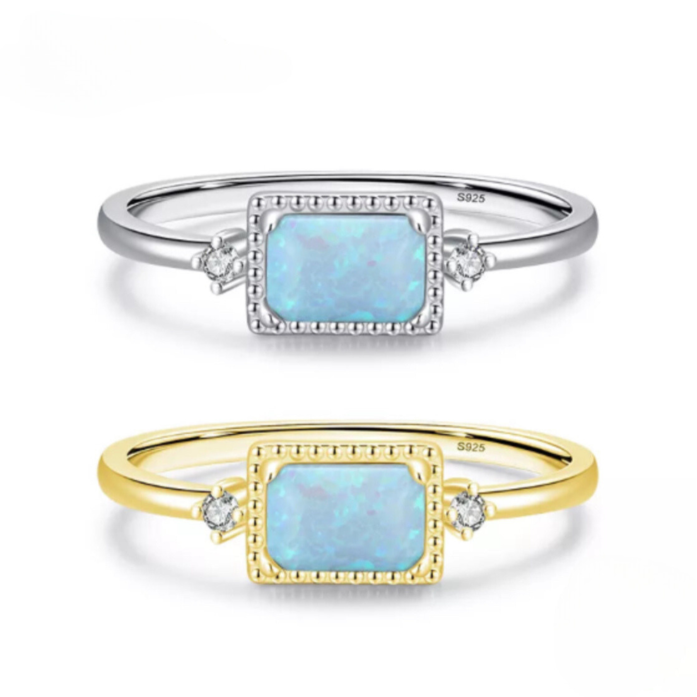 Dainty Opal Sterling Silver Rectangular Ring: Stunning Classic Beauty